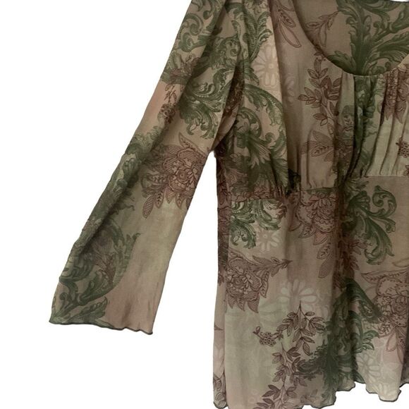 Pre Owned Womens Cha Cha Vente Blouse Green Floral Hippie Vibe Casual - Picture 5 of 10